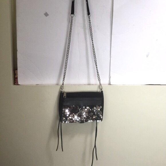 Rebecca Minkoff NEW Sequinned Mini Mac Leather Canvas Crossbody Shoulder Bag Zip - Picture 14 of 16